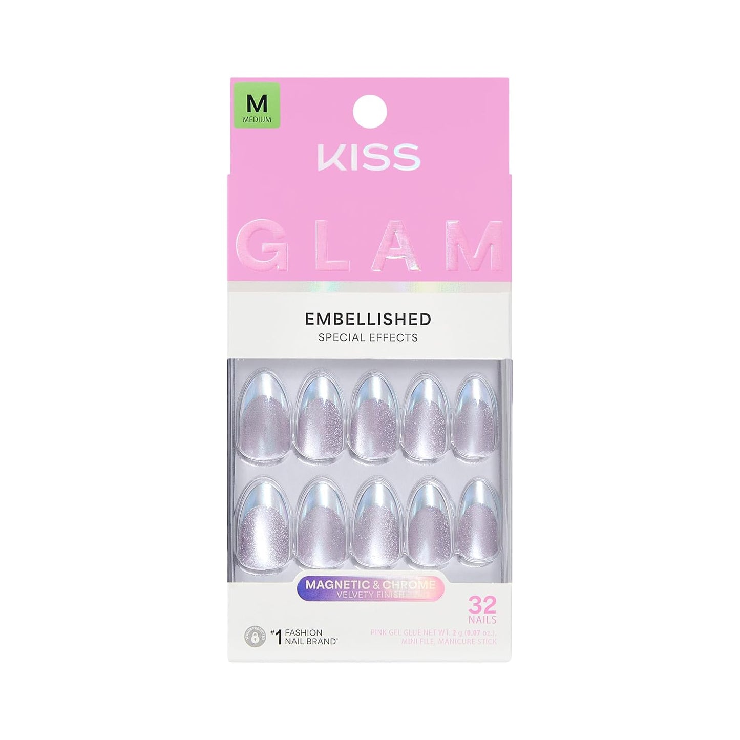 Press On Nails - Seraphic Blue Coffin Shape with Glue & Accessories | Long Size, 32 Nails Included