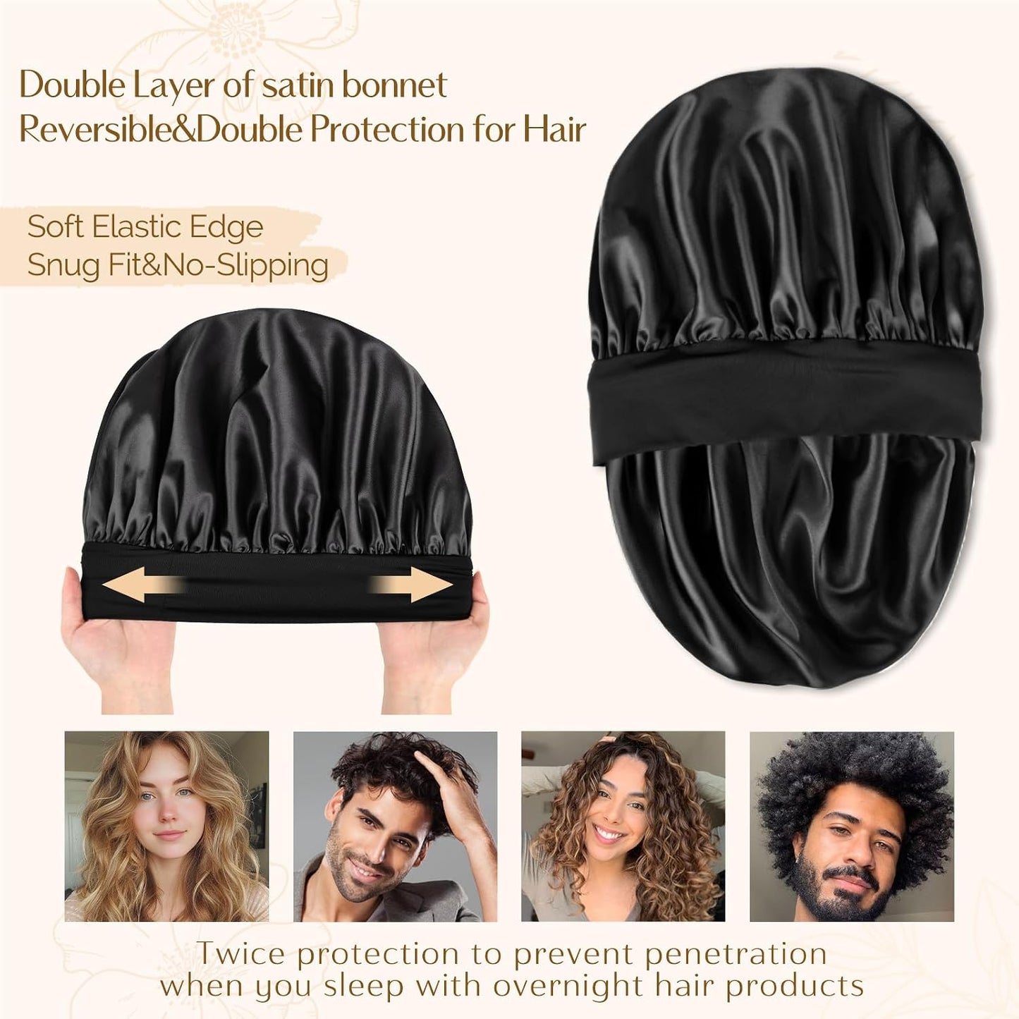 Silk Bonnet for Men & Women - Double Layer Satin Sleep Cap for Natural Curly Hair | Unisex Design