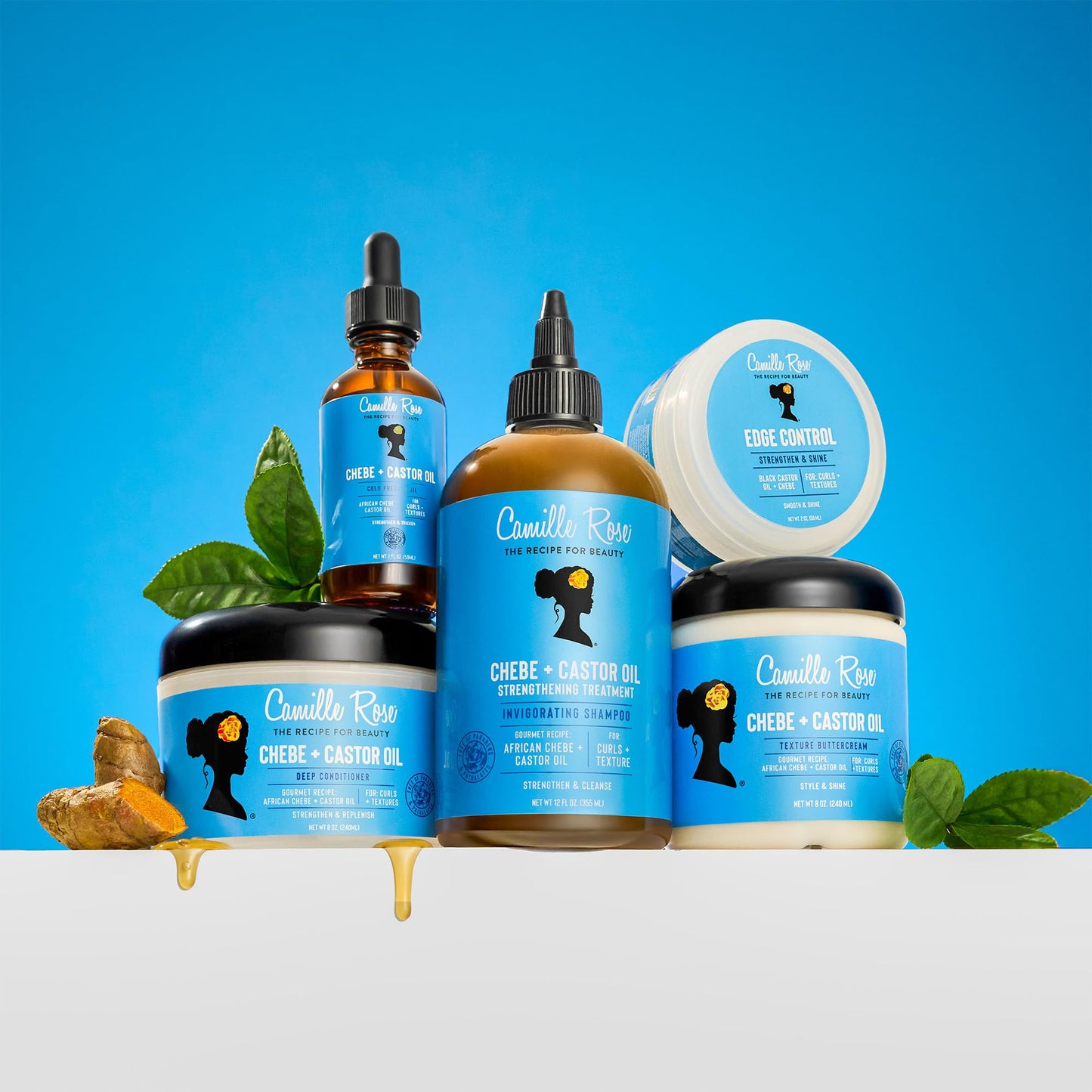 Camille Rose Black Castor Oil + Chebe Hair Strengthening Oil + Deep Conditioner for Dry, Damaged Hair – Strengthen & Replenish Moisture, Revitalize Textured, Curly Hair