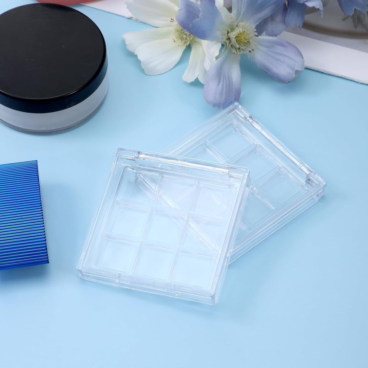 Empty Makeup Palette - 2-Pack Clear Lipstick & Blush Case | Portable 9-Grid Eyeshadow Storage Boxes