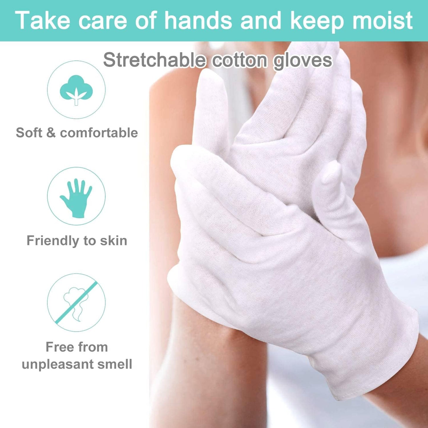 Cotton Kids Gloves - 24-Pack Soft White Moisturizing Eczema Gloves for Dry Hands | X-Small