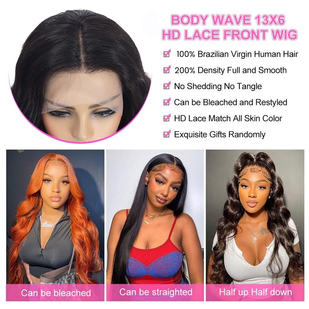 padise 30Inch 13X6 Lace Front Wigs Human Hair Body Wave 200% Density HD Transparent Lace Frontal Wigs Body Wave Pre Plucked Glueless Wigs Human Hair for Women With Baby Hair