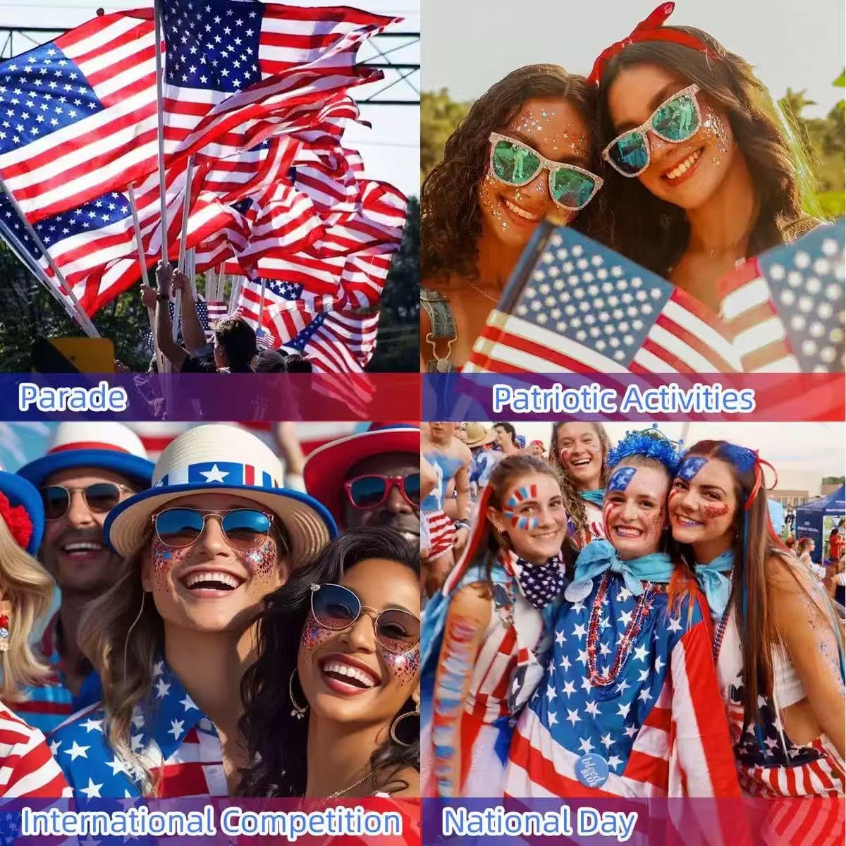 4th of July Body Glitter Stick for Face, Body & Hair - Red White & Blue Chunky Glitter with Star Sequins, 2 Pack Patriotic Makeup for Watch Party, Festival, Rave, Concert & Stadium for Women 2 Pack