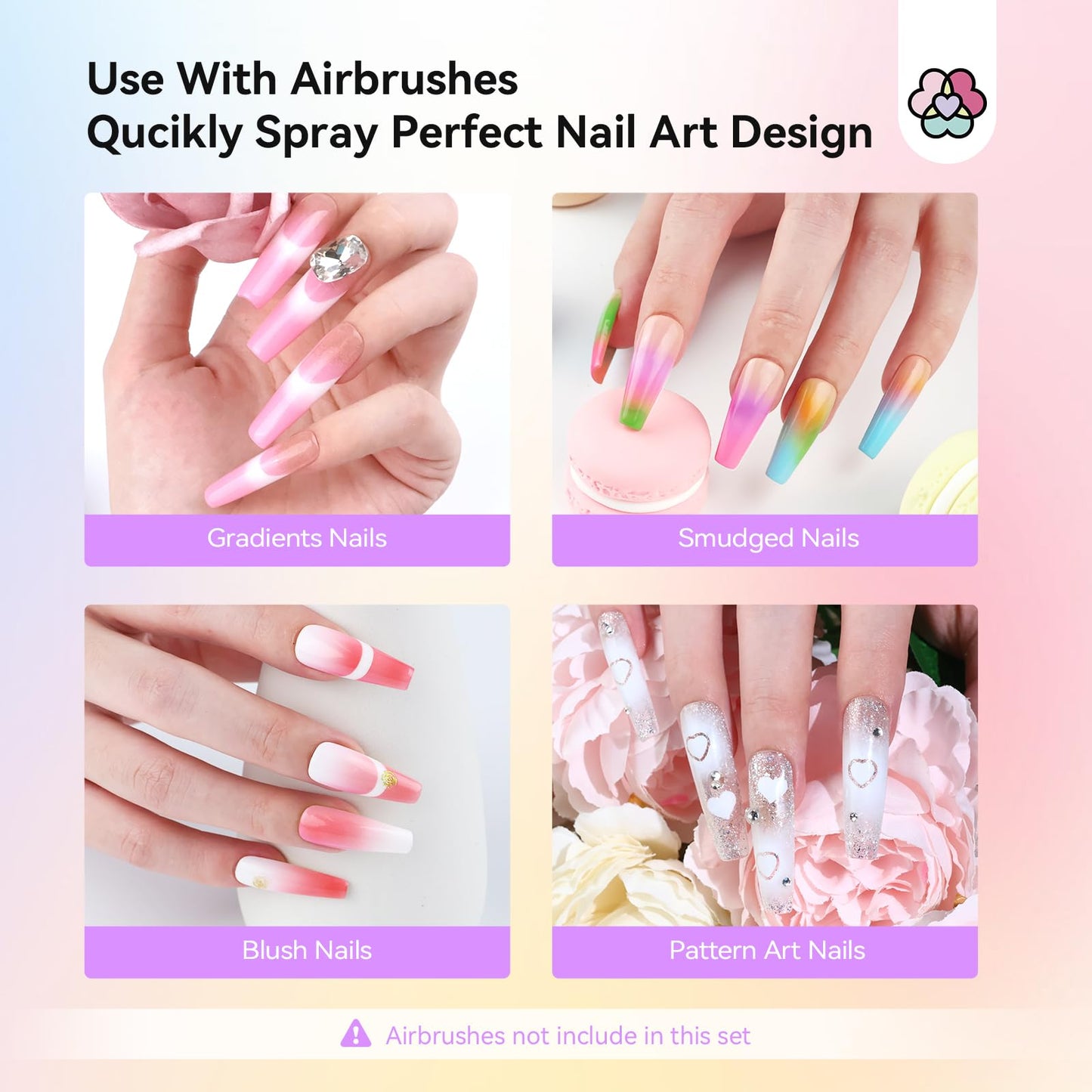 SAVILAND Airbrush Gel Nail Polish Hema-Free: Dilution-free 30ML Airbrush Polish Set, Cool & Warm Colors Non-Acetone Airbrush Stencils for Nails Airbrush for French Nail Art Manicure DIY Salon & Party