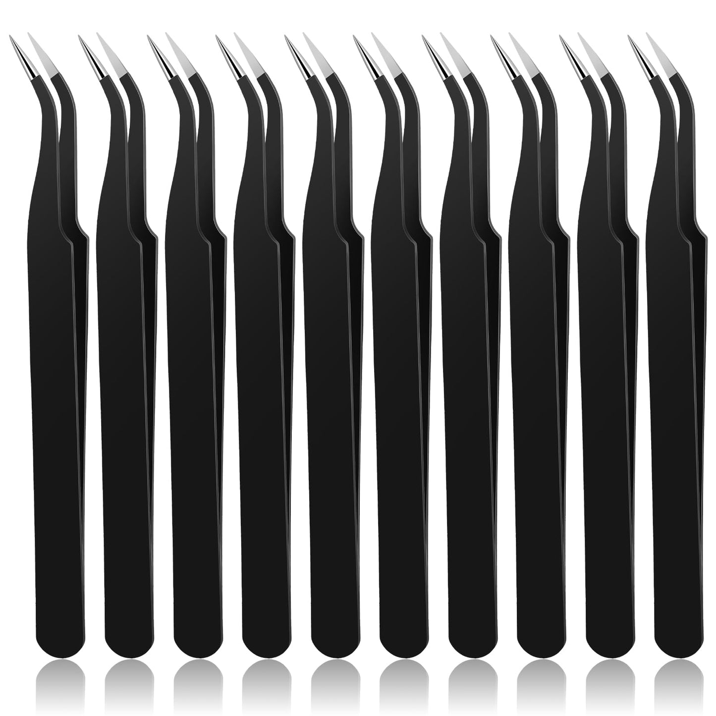 Tweezers for Crafting, 10 Pcs 4.7 Inch Stainless Steel Curved Tweezers Precision Tweezer with Protective Cover for Sewing Crafts Eyelash Extensions Jewelry Making Scrapbooking Tools (Black)