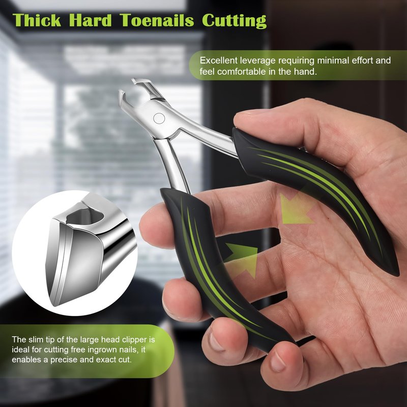 FVION Heavy Duty Nail Clippers for Men, Firm-Grip Toenail Clippers for Seniors' Thick Nails, Nickel Plated Professional Ingrown Toenail Clippers