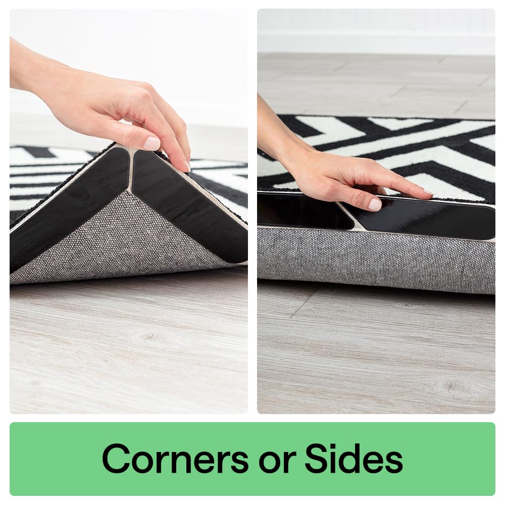 GORILLA GRIP® Rug Gripper Pads, 12 pc Reusable Double-Sided Stickers Keep Area Rugs Corners Flat, Grips Hardwood, Tile and Laminate Floors, Renter Friendly, Holds Down Carpet in Place, Home Décor
