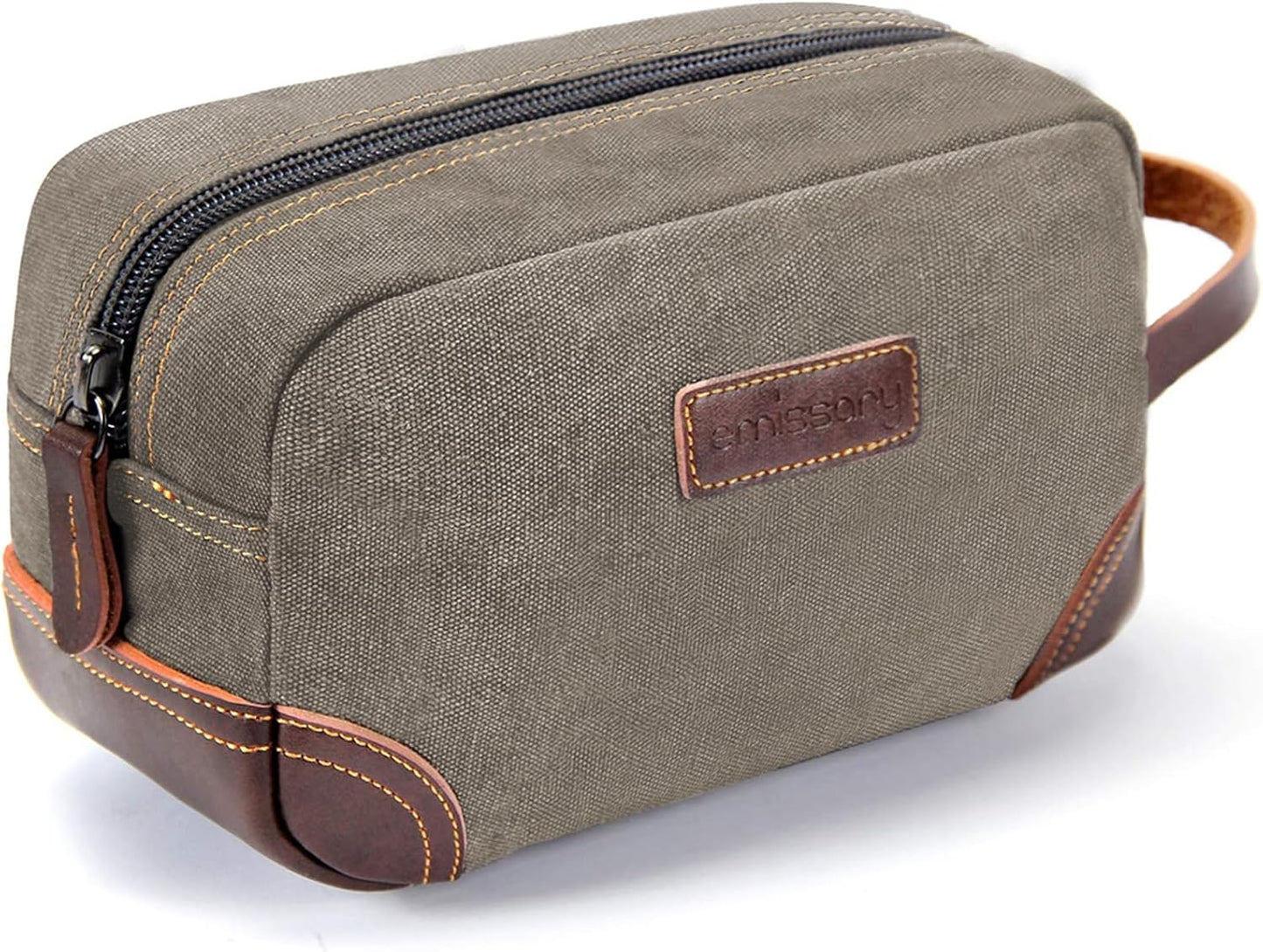 Men's Leather and Canvas Toiletry Bag - Travel Dopp Kit for Shaving Accessories | Coffee Color