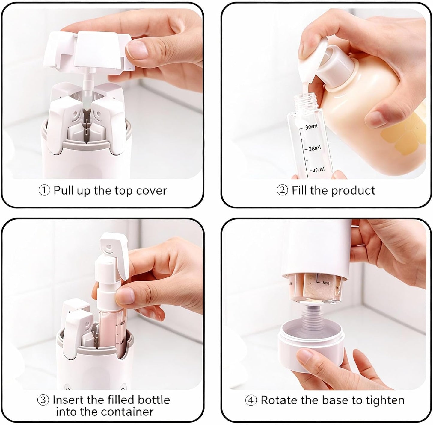 Travel Dispenser Bottle Set - 4 in 1 Refillable Leak-Proof Toiletry Bottles | Light Green, 30ml Each