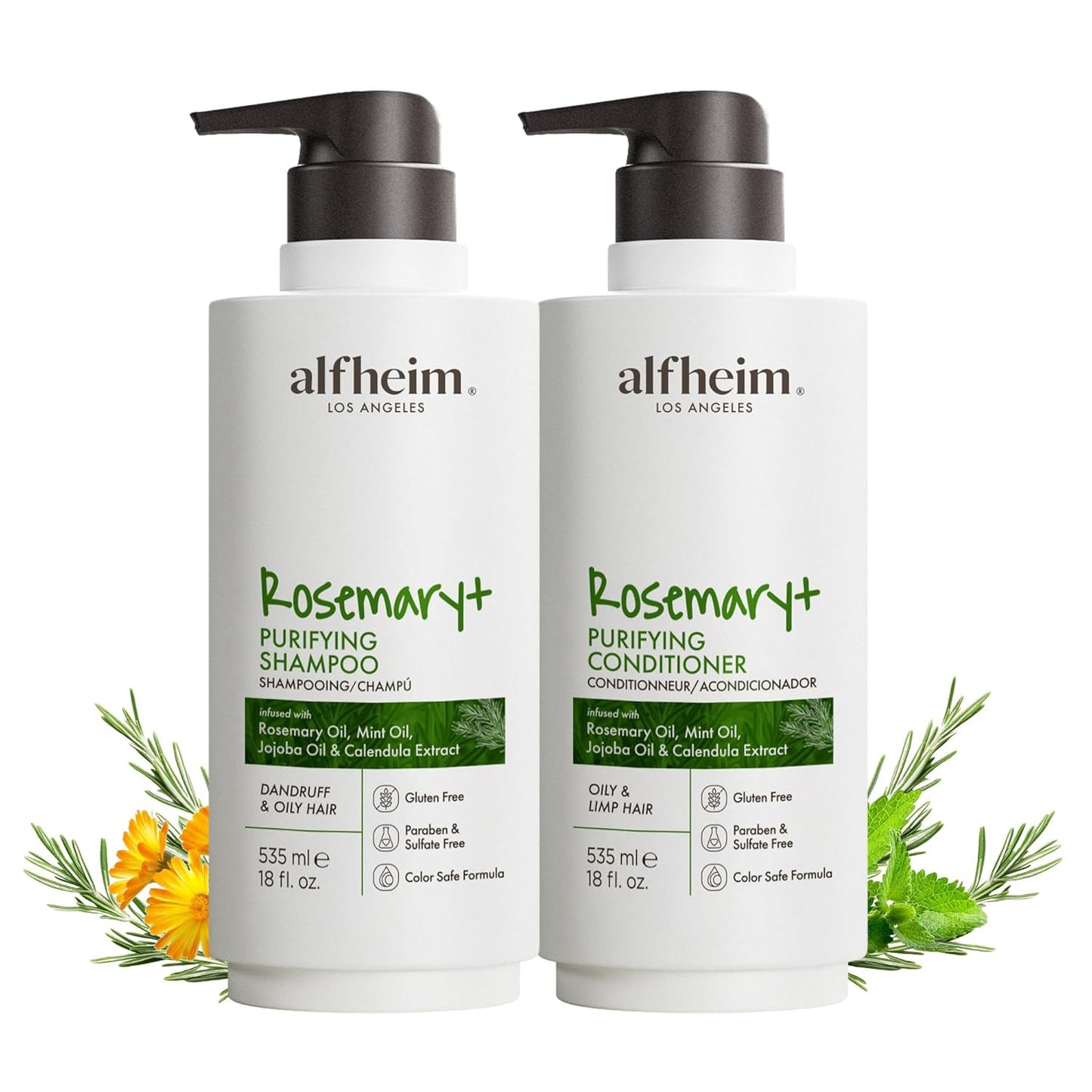 Rosemary+ Purifying Shampoo & Conditioner Set - Balancing Care for Oily & Fine Hair | 18 oz x2