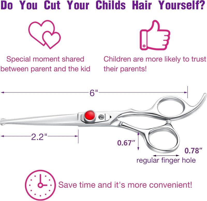 Kids Hair Cutting Scissors - Safety Rounded Tips Stainless Steel Shears for Children | 6-Inch Silver Design
