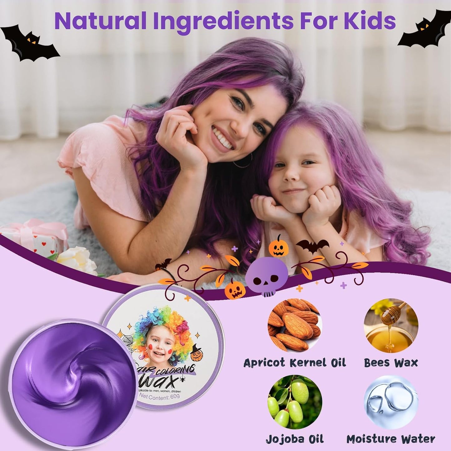 Temporary Purple Hair Color Wax - Washable Violet Dye for Kids & Adults | Instant Styling Gel for Cosplay & Halloween