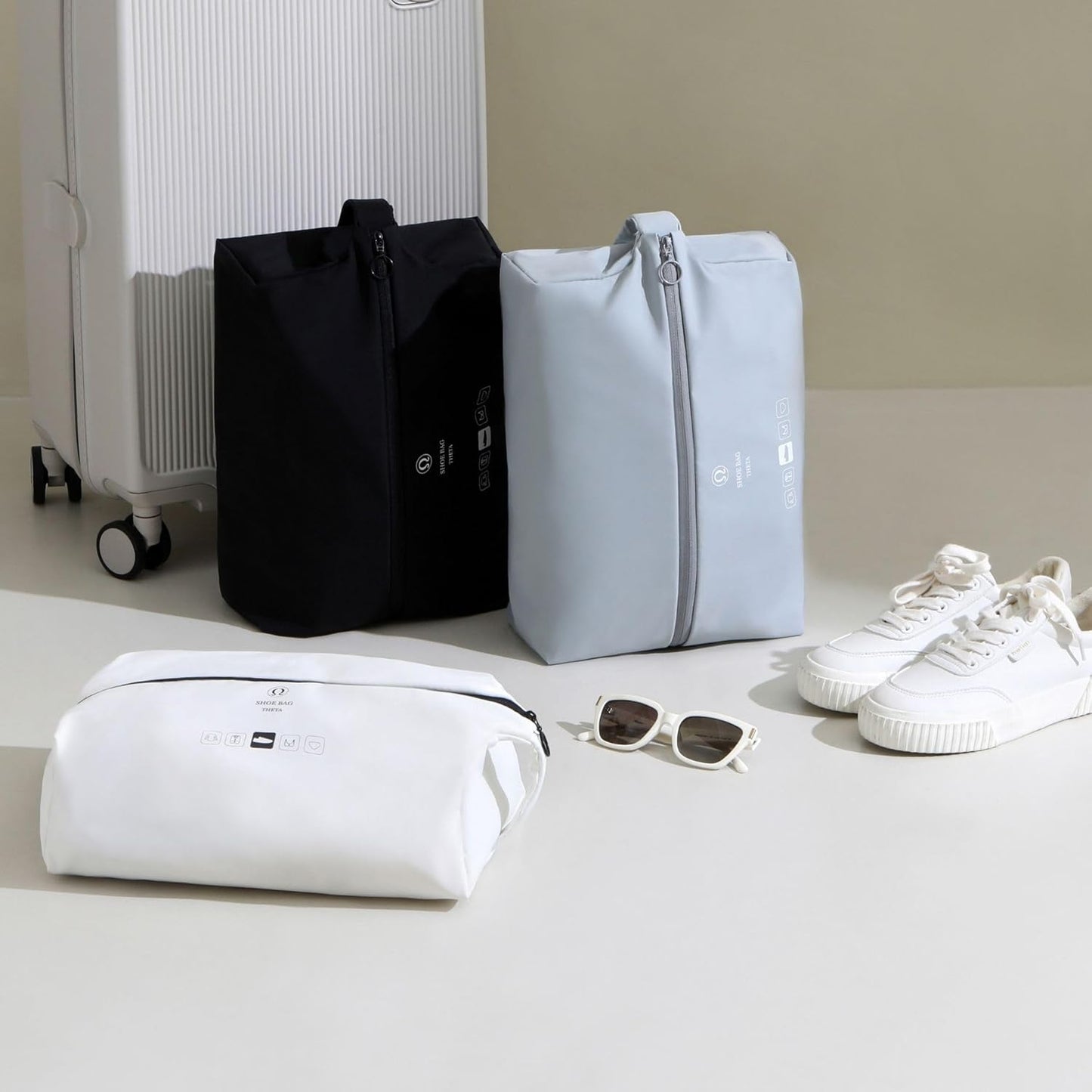 Waterproof Travel Shoe Bag - Double-Layer Fabric with Comfortable Handle | Bluish Grey