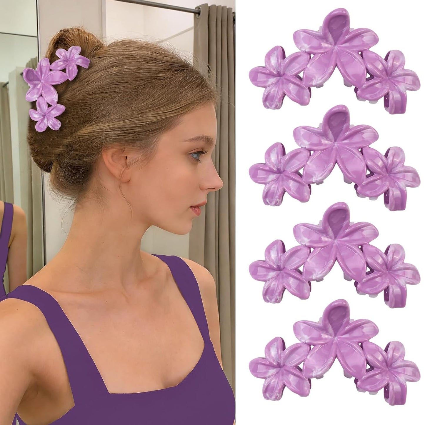 Cute Hawaiian Flower Claw Hair Clips - 4Pcs Large Clips for Thick or Thin Hair | Pink & Red Beach Accessories