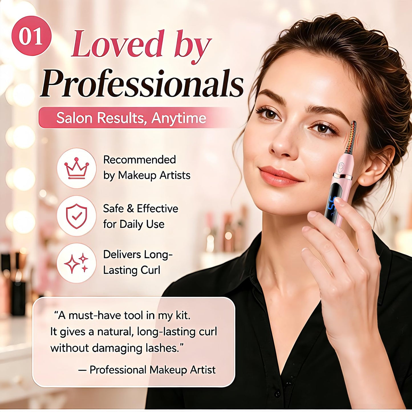 Heated Eyelash Curler - Heated Lash Curler Electric Eyelash Curler 3 Temp Settings for Makeup Tools for Achieving A Natural Curl and Long Lasting Eyelashes, Designed for Women, Pink AA