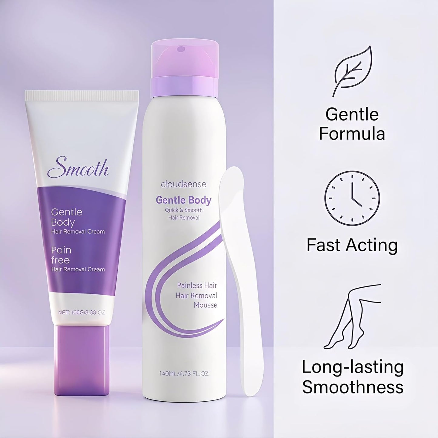 Hair Removal Cream & Mousse Combo Set - Fast-Acting Depilatory for Women & Men | 100g Tube + 140ml Foam with Scraper