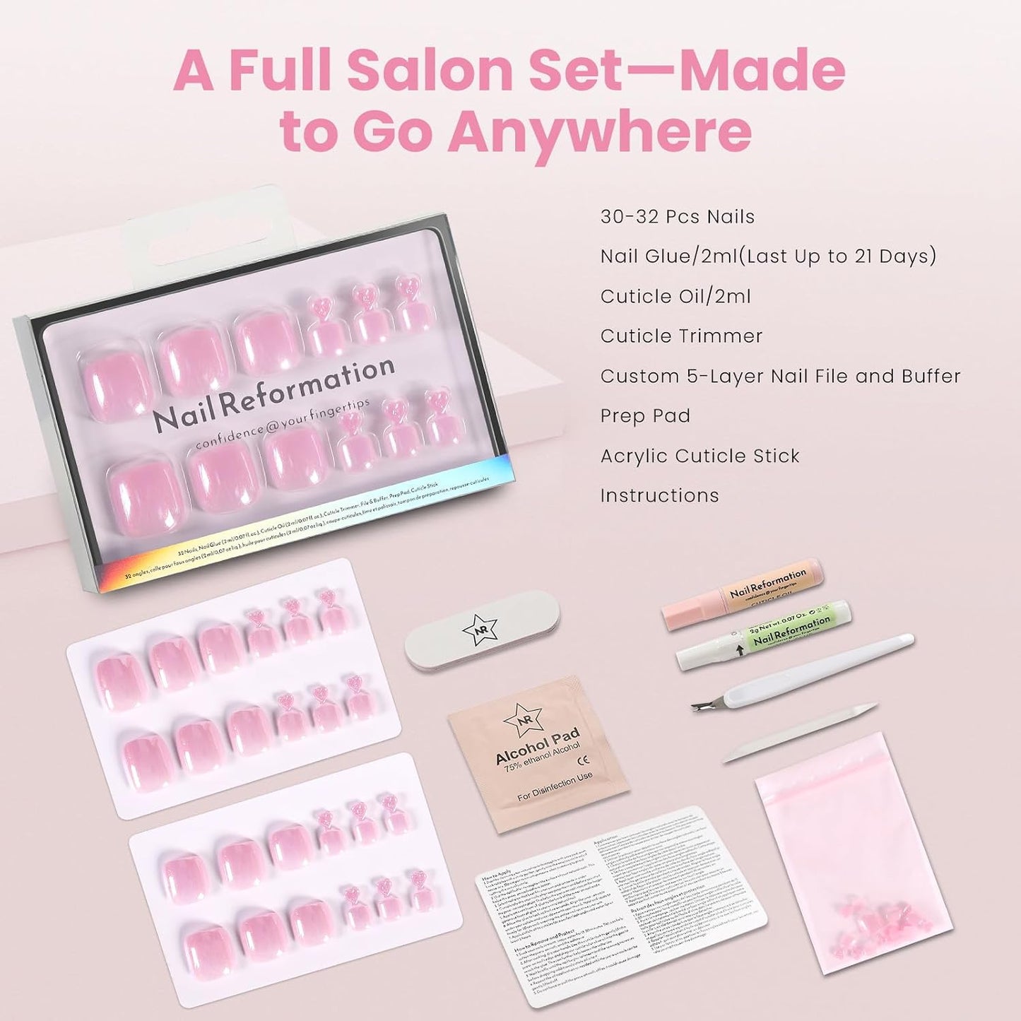 Press On Toenails - Velvet Peony Mauve Purple Short Square Fake Nails | Glossy Shimmer Finish, Reusable Pedicure Kit - 32 Pcs / 16 Sizes