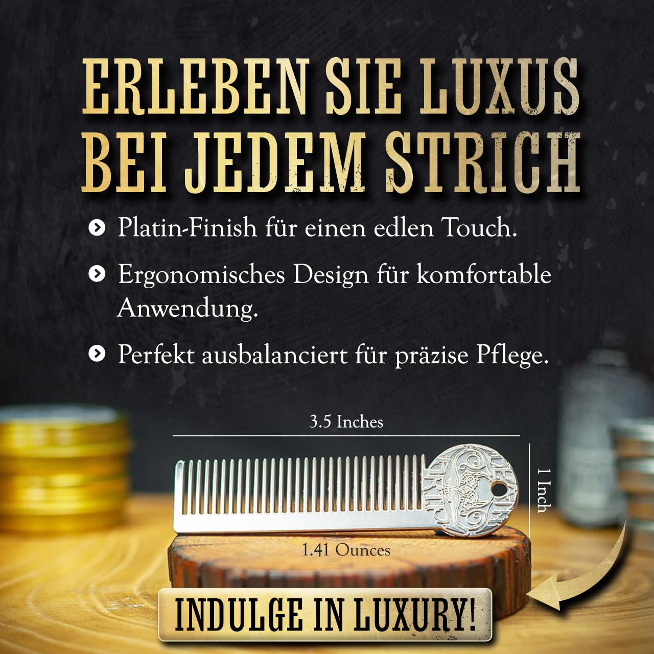 Metal Mustache & Beard Comb – Dual-Sided Pocket Comb for Men, Fine & Wide Teeth for Precise Styling – Durable, Compact, Travel-Friendly Grooming Tool for Facial Hair Care