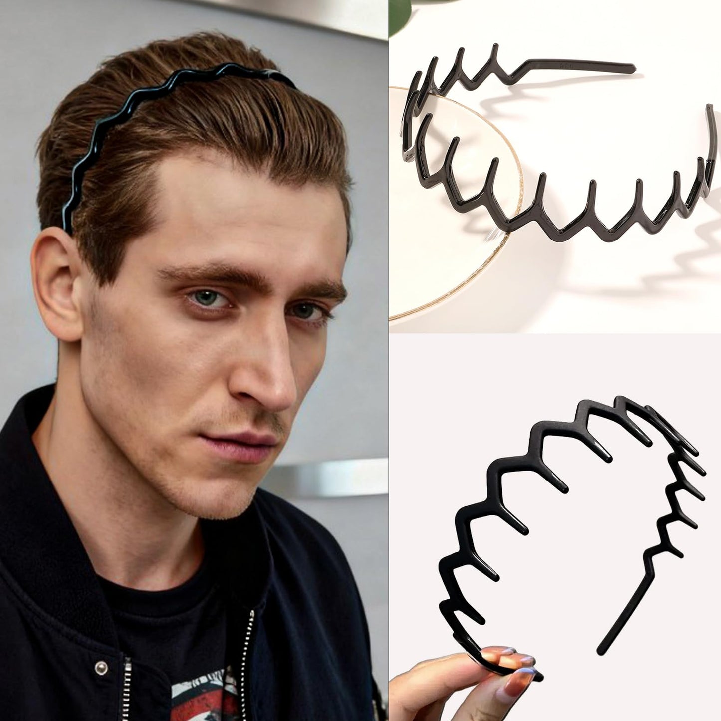 GIYAWA 6 PCS Headbands with Teeth Non Slip Comb Headband Fashion Plastic Hair Bands Hair Accessories for Women Men Teens Girls, Bright Black