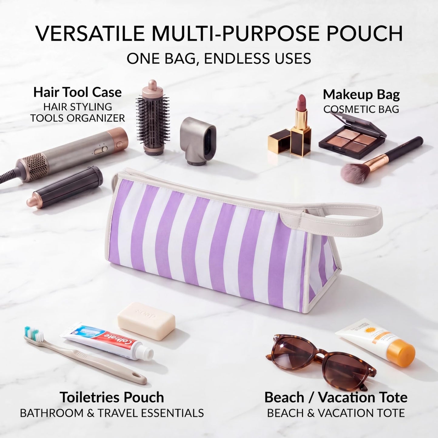 RSRSLEII Striped Hair Tools Travel Bag,Waterproof Hair Styling Accessories Storage Case for Hair Dryer，Flat Irons,Straightener,Curling Iron,Hot Hair Tool Organizer with Dividers（04Purple）