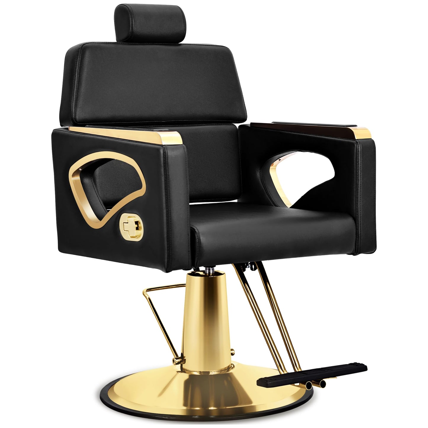 Black Salon Chair for Hair Stylist, Reclining Barber Chair for Barbershop with Hydraulic Pump, 360° Swivel Multi-Function Hair Styling Braiding Chair for Spa Shampoo Tattoo, Max Load Weight 440 Lbs