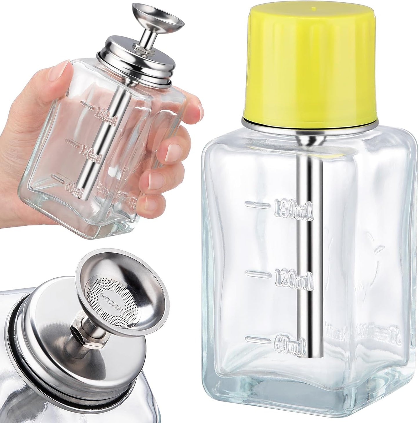 Noverlife Glass Push Down Pump Dispenser - 6Oz Acetone & Nail Polish Remover Bottle | Copper Core Design