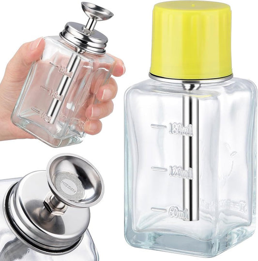 Noverlife Glass Push Down Pump Dispenser - 6Oz Acetone & Nail Polish Remover Bottle | Copper Core Design