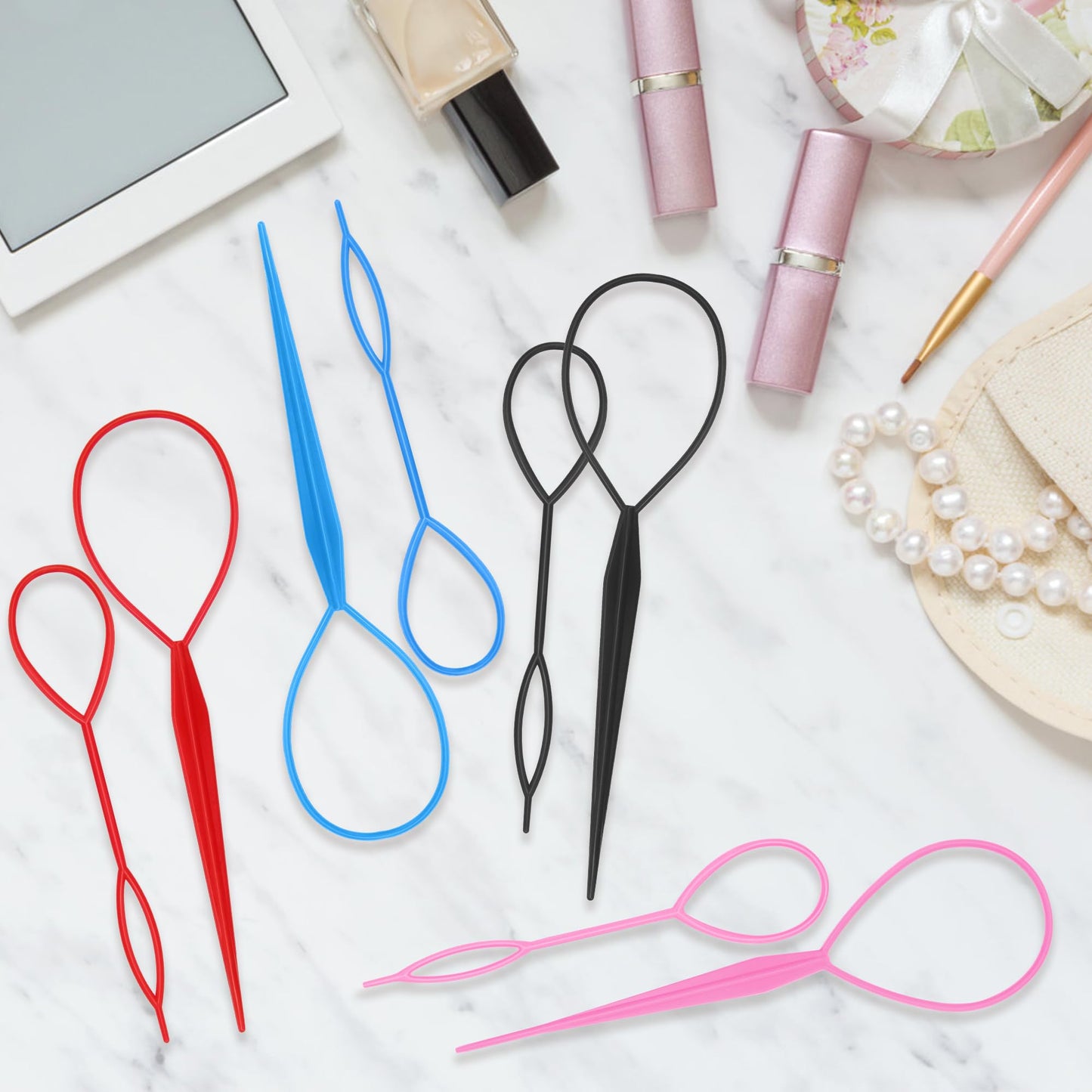 AHIER 8Pcs Hair Accessory Kit - Topsy Tail Ponytail Maker, French Braid Tool, Hair Braid Accessories, and 4 Color Hair Loops