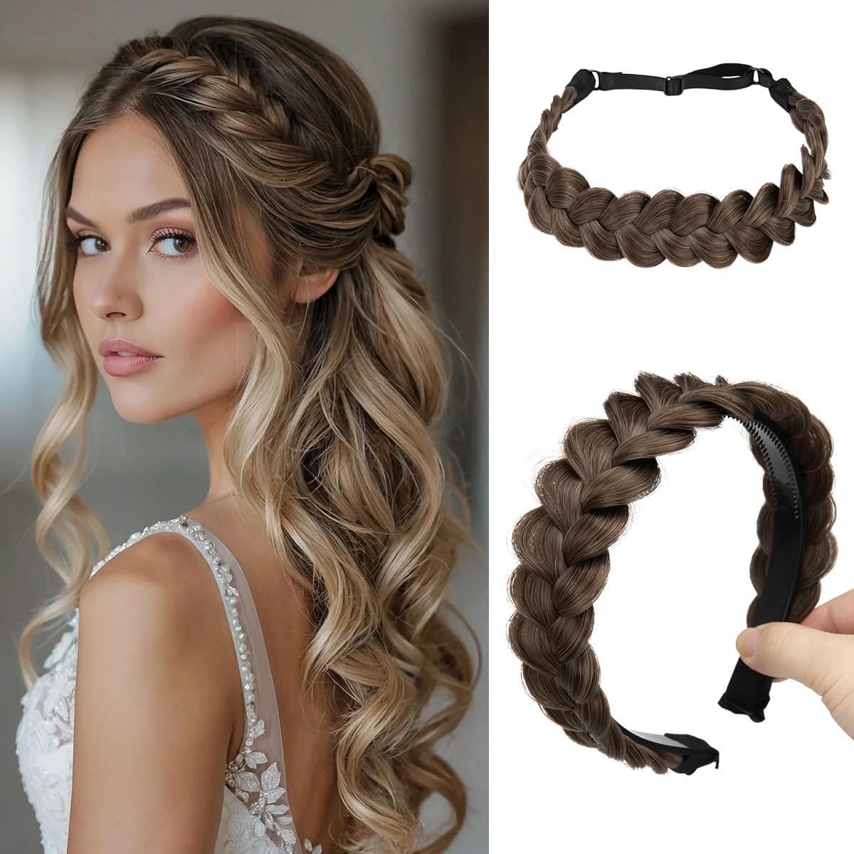 Braided Headbands for Women - Handmade Synthetic Hair Hoops | Sunny Blonde 2PC Set