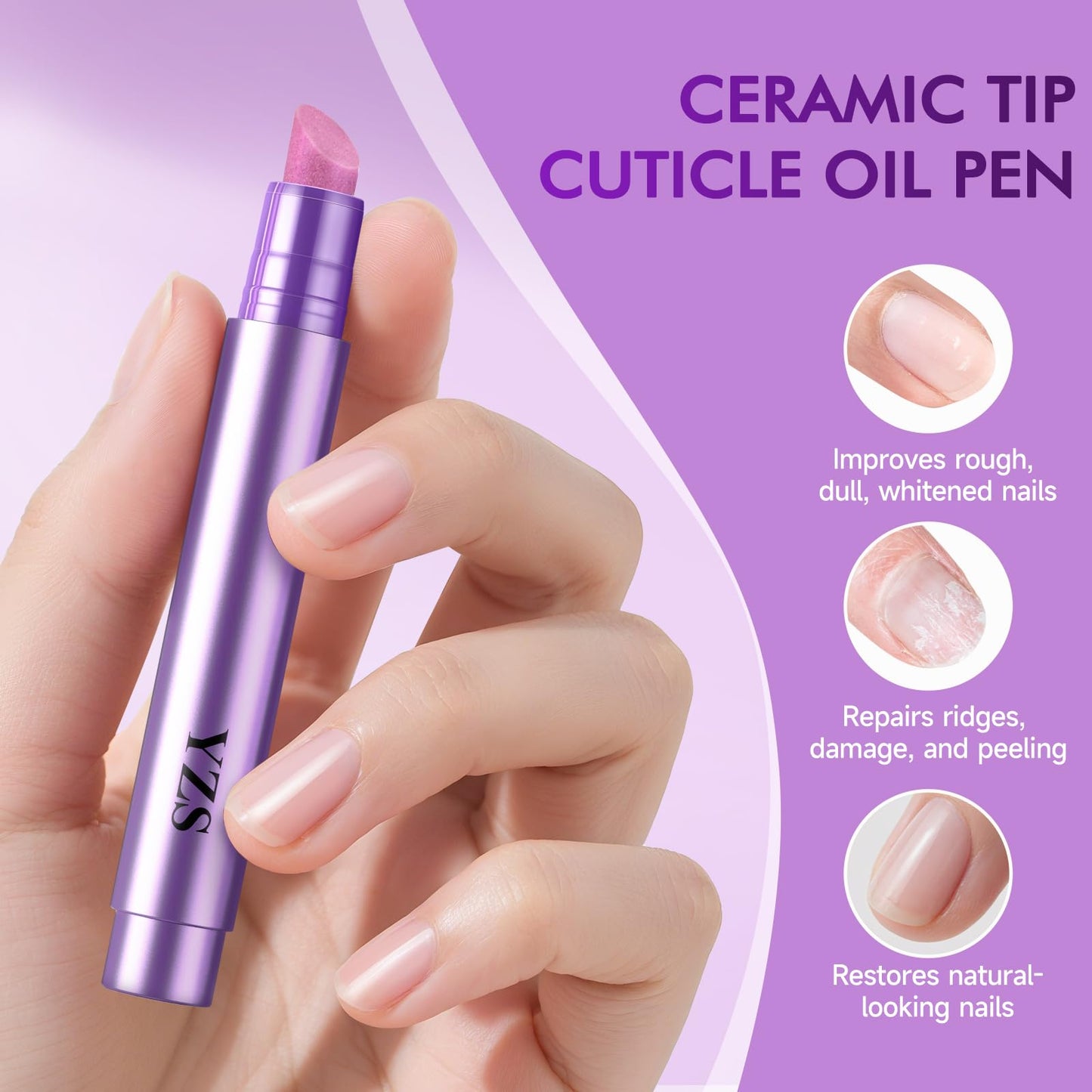 NineRoms 4-in-1 Cuticle Oil Pen Cuticle Pusher Nail Oil Pen with Ceramic Tip, Cuticle Treatment for Hangnails, Dry & Damaged Nails, Nail Cuticle Remover Pen
