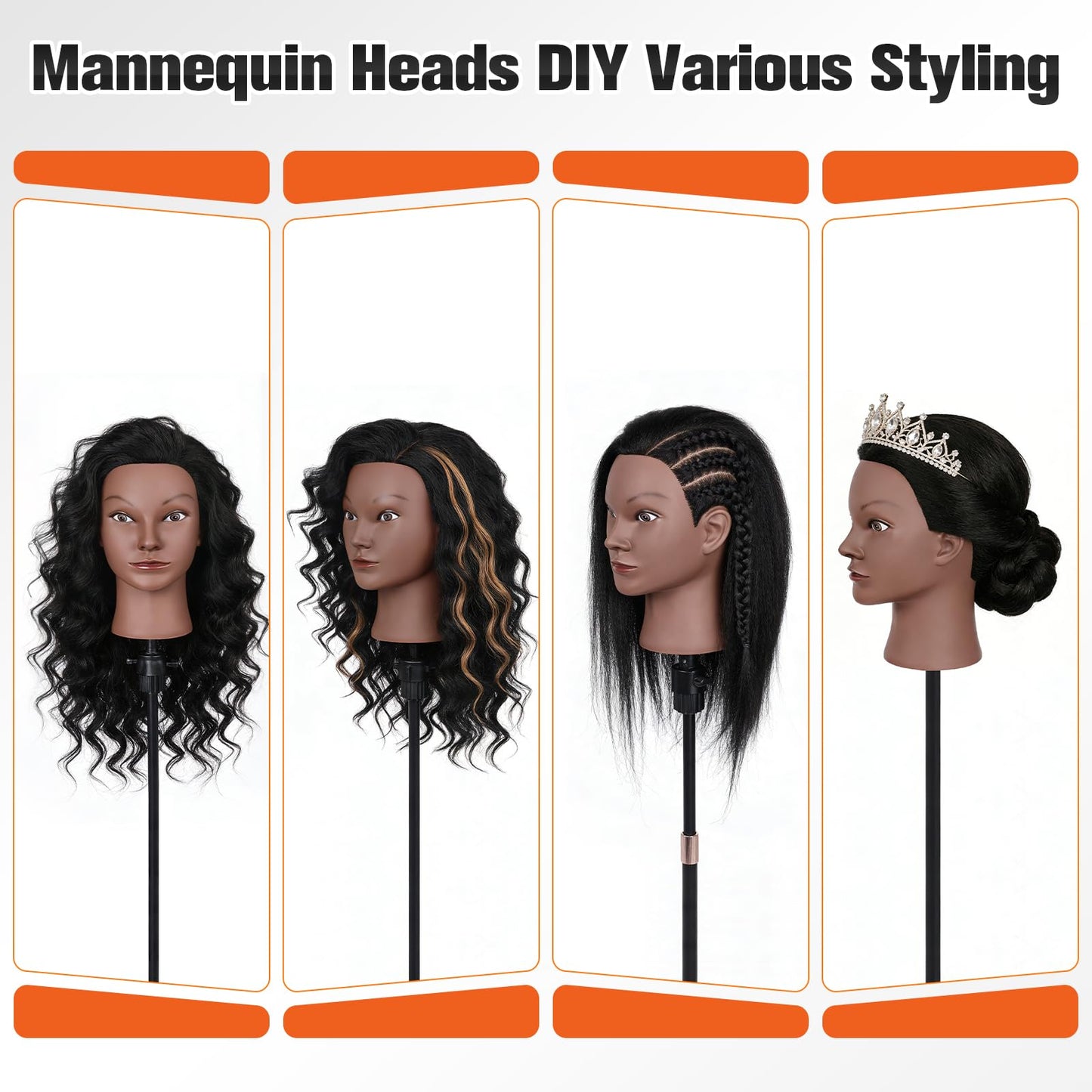 Mannequin Head with 100% Human Hair,TopDirect 16"Real Hair Cosmetology Mannequin Manikin Head Hair Styling Hairdressing Practice Training Doll Head with Clamp Holder and Tools (Black)