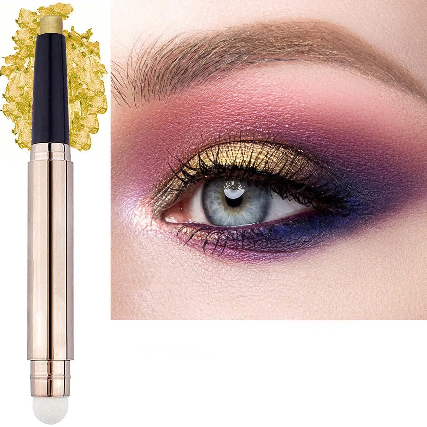 Light Gold Eyeshadow Stick - Waterproof Hypoallergenic Crayon Makeup | Long-Lasting Shimmer with Soft Brush