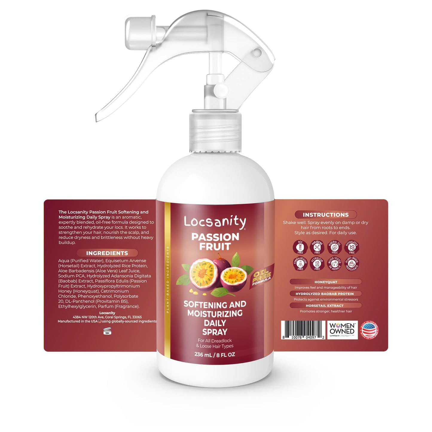 Loc Spray - Locsanity Daily Moisturizing Refreshing Spray for Dreadlocks, Locs, Sisterlocks - Passion Fruit Hair and Scalp Moisturizer for Dry Locs, Braids - Lightweight Plant-Based Care (8 fl oz)