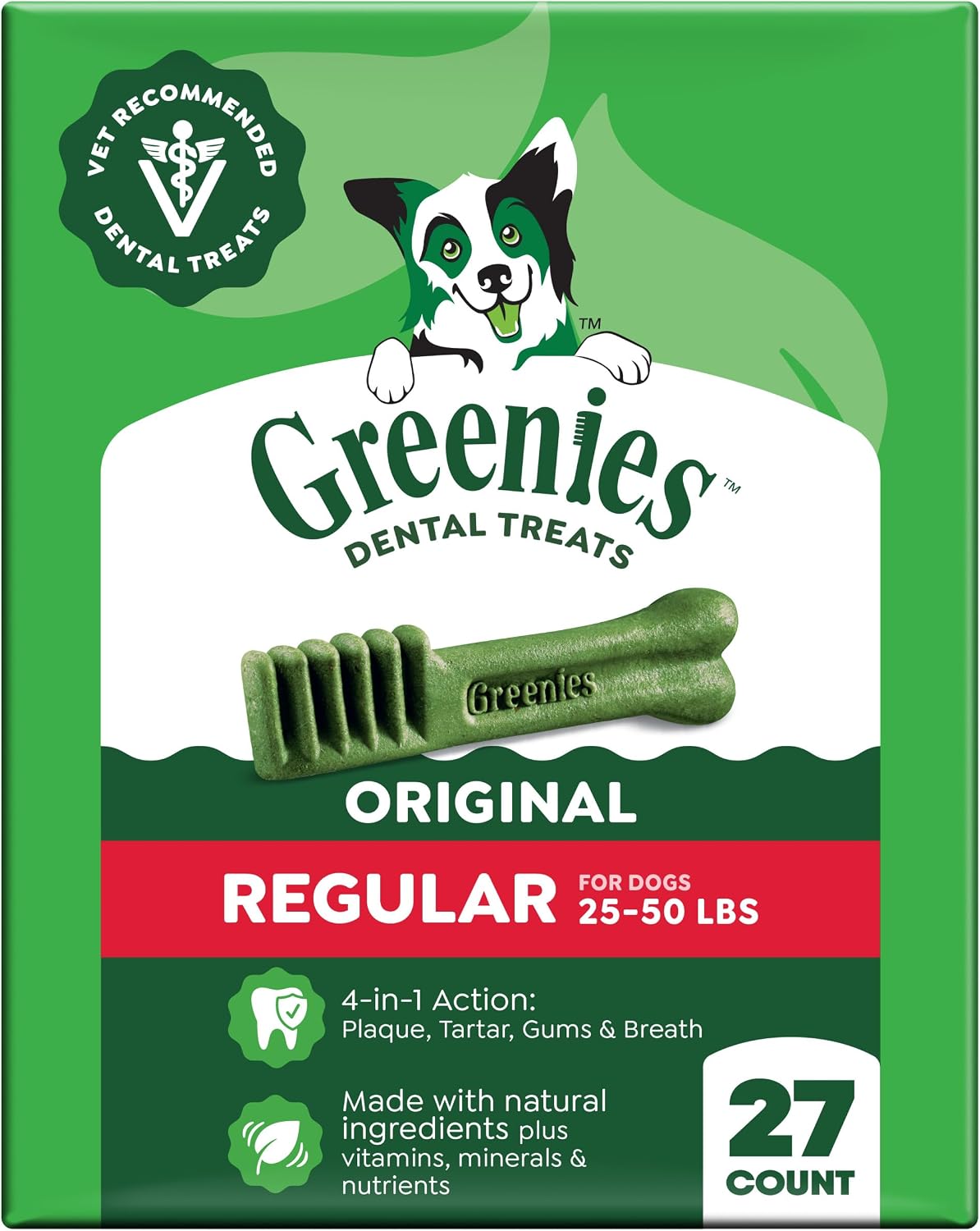 Greenies Natural Dental Dog Treats - Veterinarian-Recommended Chews | Regular Size, Original Flavor, 36 oz. Pack