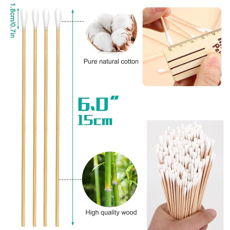 500 PCS Long Cotton Swabs, 6 Inch Cotton Swabs with Wooden Sticks for Beauty Enthusiasts, Electronics Owners, Hobbyists & Crafters, Pet & Baby Care, General Household