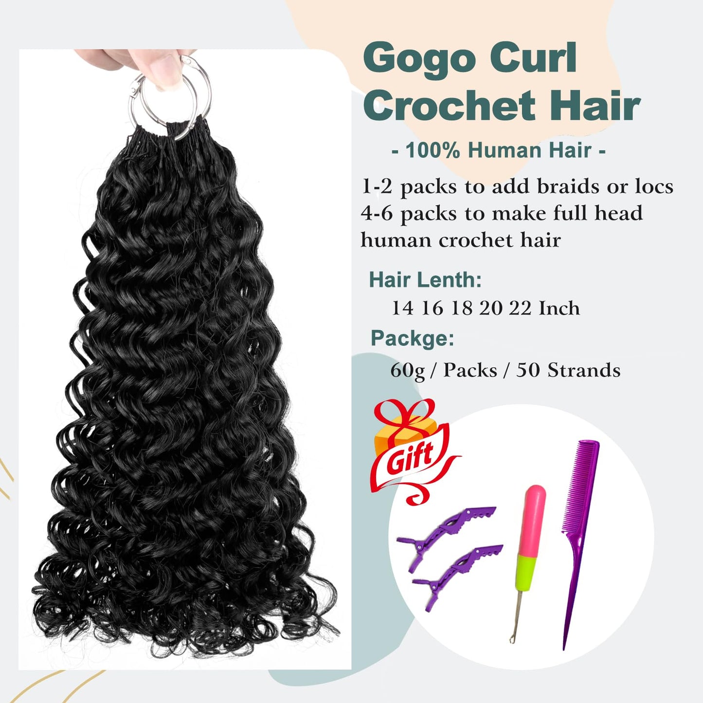 Human Crochet Hair for Black Women Knotless Human hair Crochet Bundles 120g Feather Crochet Human Hair Gogo Curly Invisiable Hair Extensions for Women Girl 2 Bundle 100 Strands 14 Inch Natural Black