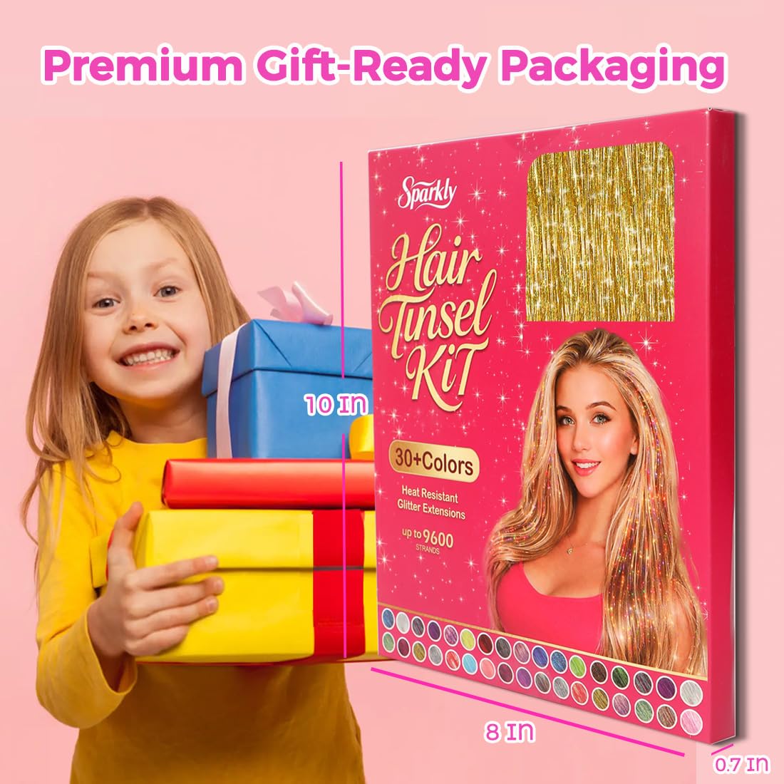 Hair Tinsel Kit with Tools, 3200+ Strands Gold Holographic Fairy Hair, 48" Heat Resistant Glitter Hair Extensions, Easy DIY Kit for Girls, Christmas Party & Festival Gift
