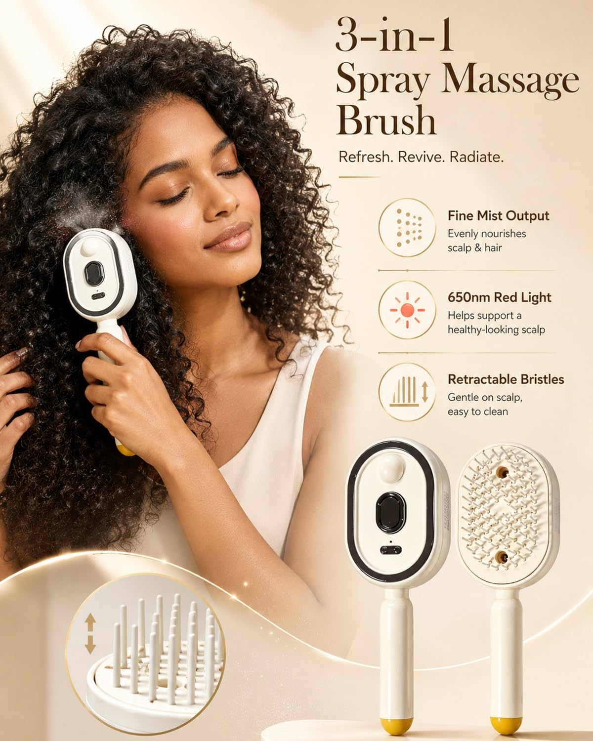 Electric Spray Massage Hair Brush 3 In 1 Self Cleaning Steaming Air Cushion Comb Mist Spraying Water Steam Handheld Hairbrush Steamer Liquid Misting Built Essential Oil Mister Wet Frizz