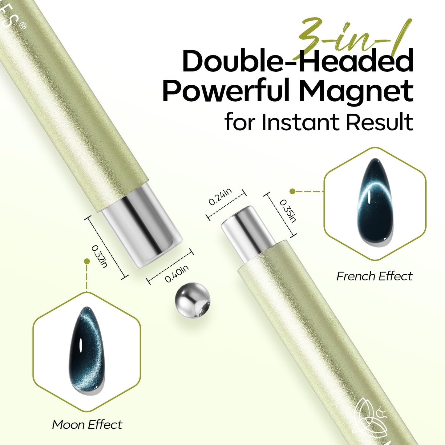 Modelones Cateye Gel Polish Nail Magnet Set, 6PCS Cat Eye Magnet Tool with Liner Nail Brush for Gel Swirl Nails Strong Magnetic Nail Art Wand, Glass Bead& French Tip for DIY Nail Lovers