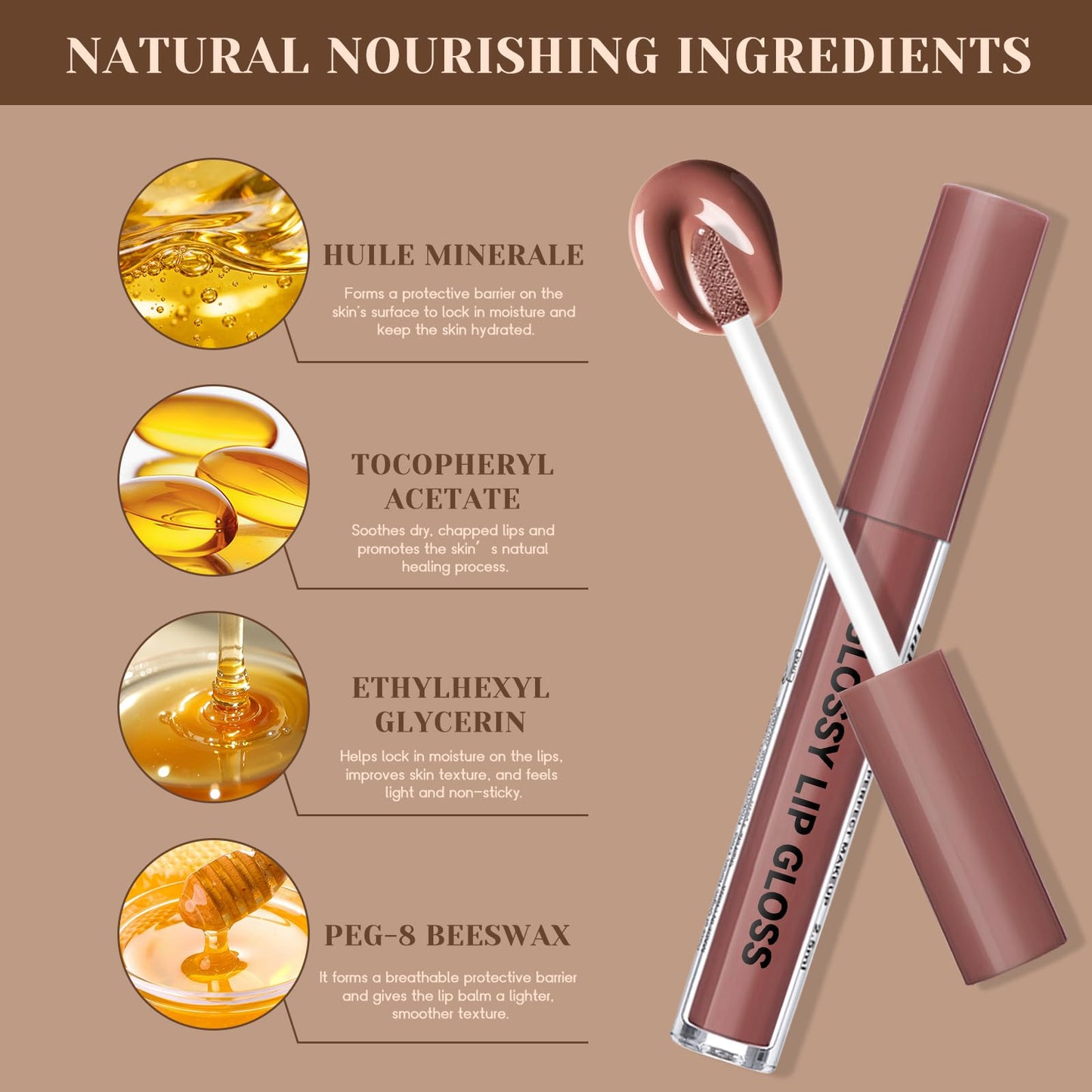Noerrors 6pcs Natural Nude Lip Combo Sets, Moisturizing High Shine Lip Kit with Creamy Brown Lip Liner and Long Lasting Nourishing Gloss for Women, Plumping Fresh Glossy Effect for Volume Lips Makeup