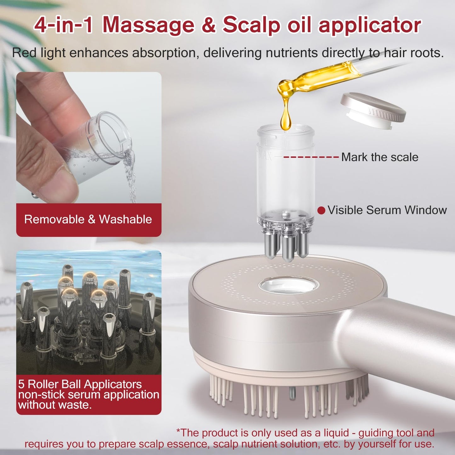 BEKOIUP 4-in-1 Electric Scalp Massager, Cordless Head Massager with Hair Oil Dispenser, IPX7 Waterproof, Portable Scalp Grooming Brush for Home & Travel, White