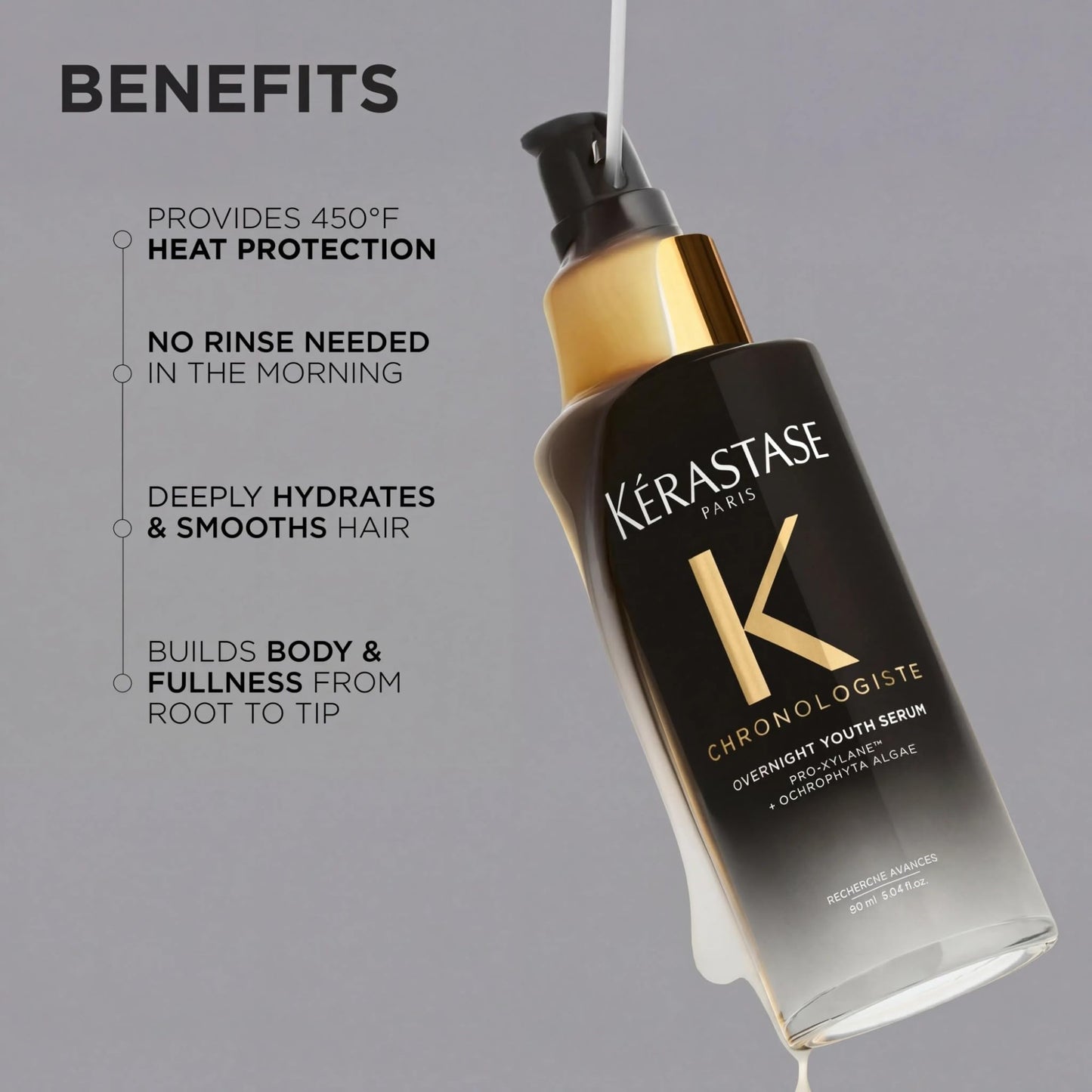 KÉRASTASE Chronologiste Overnight Travel Size Youth Serum - Age-Corrective Leave-In Serum for Hair Weakened by Signs of Aging, Anti-Frizz, Infused with Pro-Xylane™ & Ochrophyta Algae, 1.01 Fl Oz