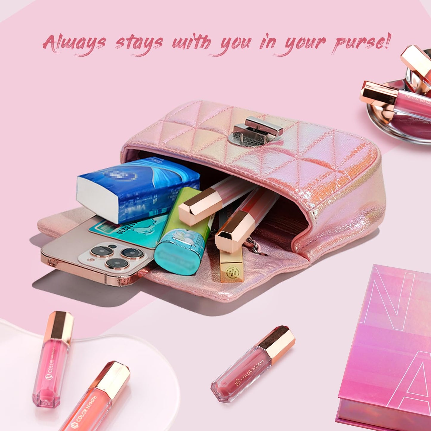 16 PCS Lip Gloss Set - Shimmery Long-Lasting Colors for Women & Girls | Iridescent Pink