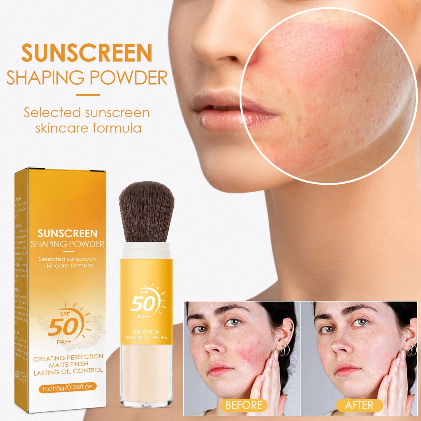 Mineral Sunscreen Setting Powder SPF 50, Sunscreen Powder for Face & Scalp, Mineral Brush Powder Oil Control Loose Powder with Sunscreen Brush, Translucent Face Powder Lasting Lightweight Breathable