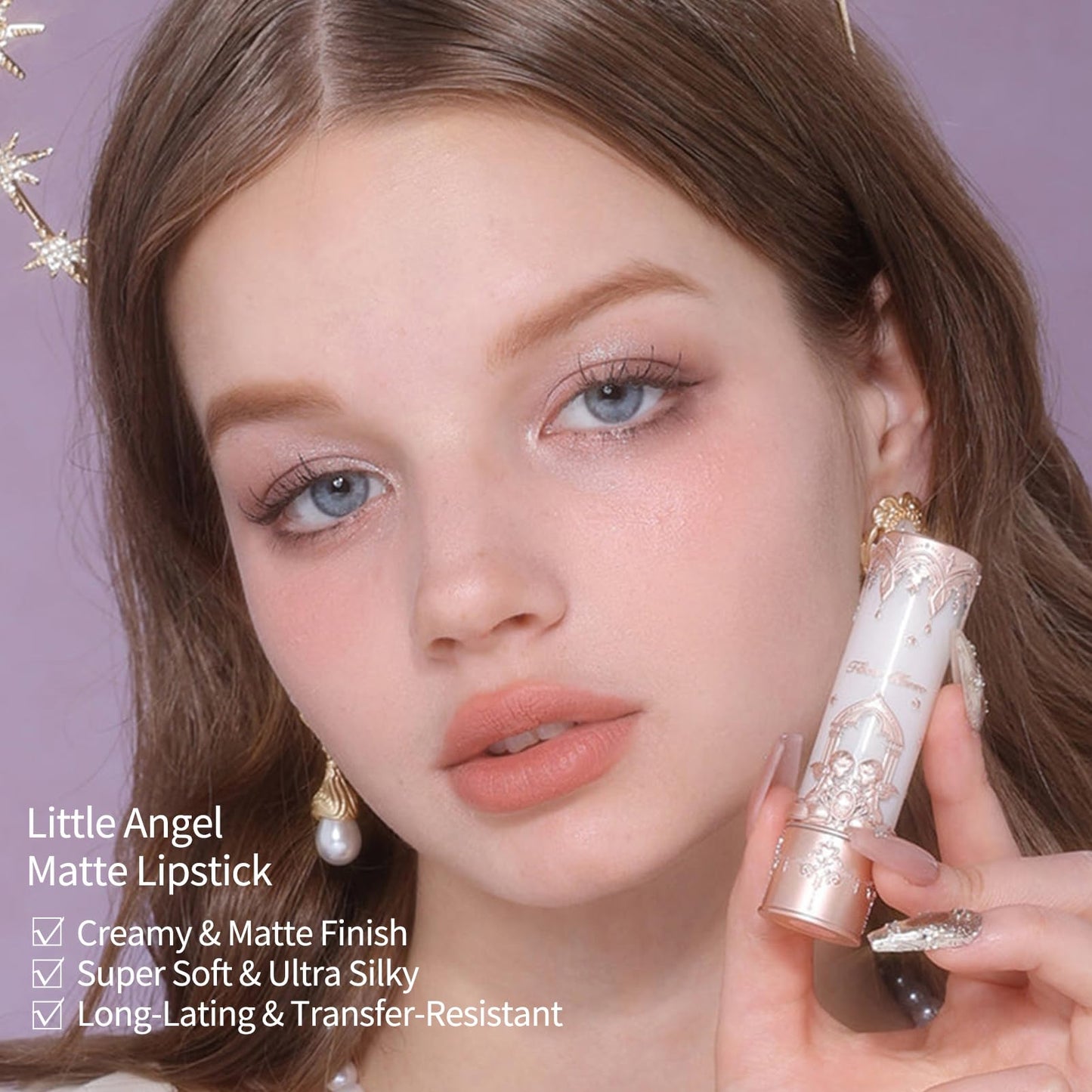 Flower Knows Little Angel Matte Lipstick,Super Soft & Ultra Silky Lip Mud Stick,Long Lasting & Moisturizing Vegan Lip Makeup for Girls&Women,Velvety Pink Finish(C06 Lyric Poetry)