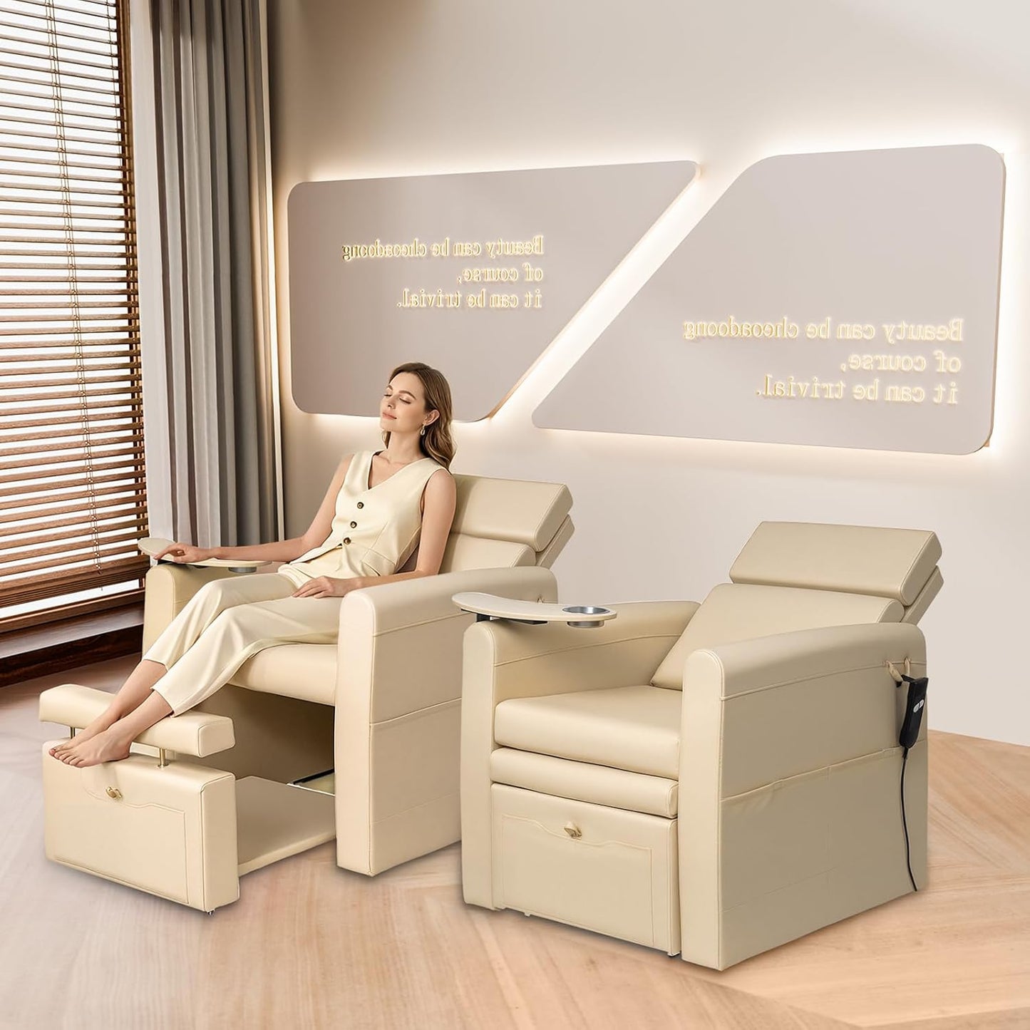 Electric Pedicure Chair - Adjustable Backrest & Movable Cup Holder | Professional Spa Salon Equipment (Bleached Sand)