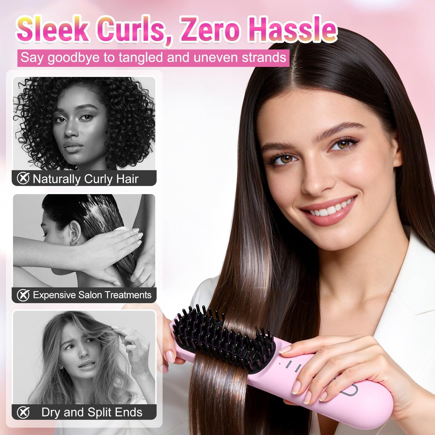 Hair Straightener Brush for Short Hair, 2026 Upgraded Cordless Straightening Brush with 30s Fast Heat, 4 Temperature Settings, Ionic & Ceramic Care, USB-C Rechargeable for Frizz-Free Styling (B-Pink)