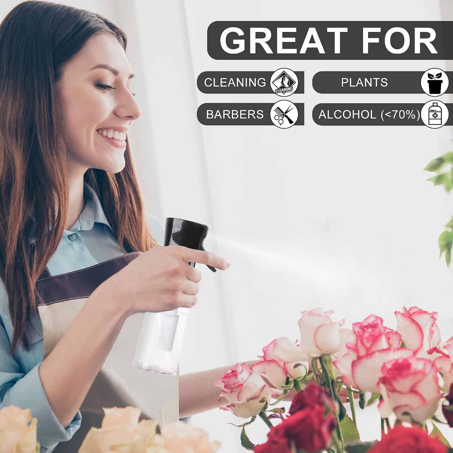 Continuous Spray Bottles for Hair - 200ml Reusable Mist Sprayer | Ideal for Hair Care, Plants & Cleaning (Black & White)