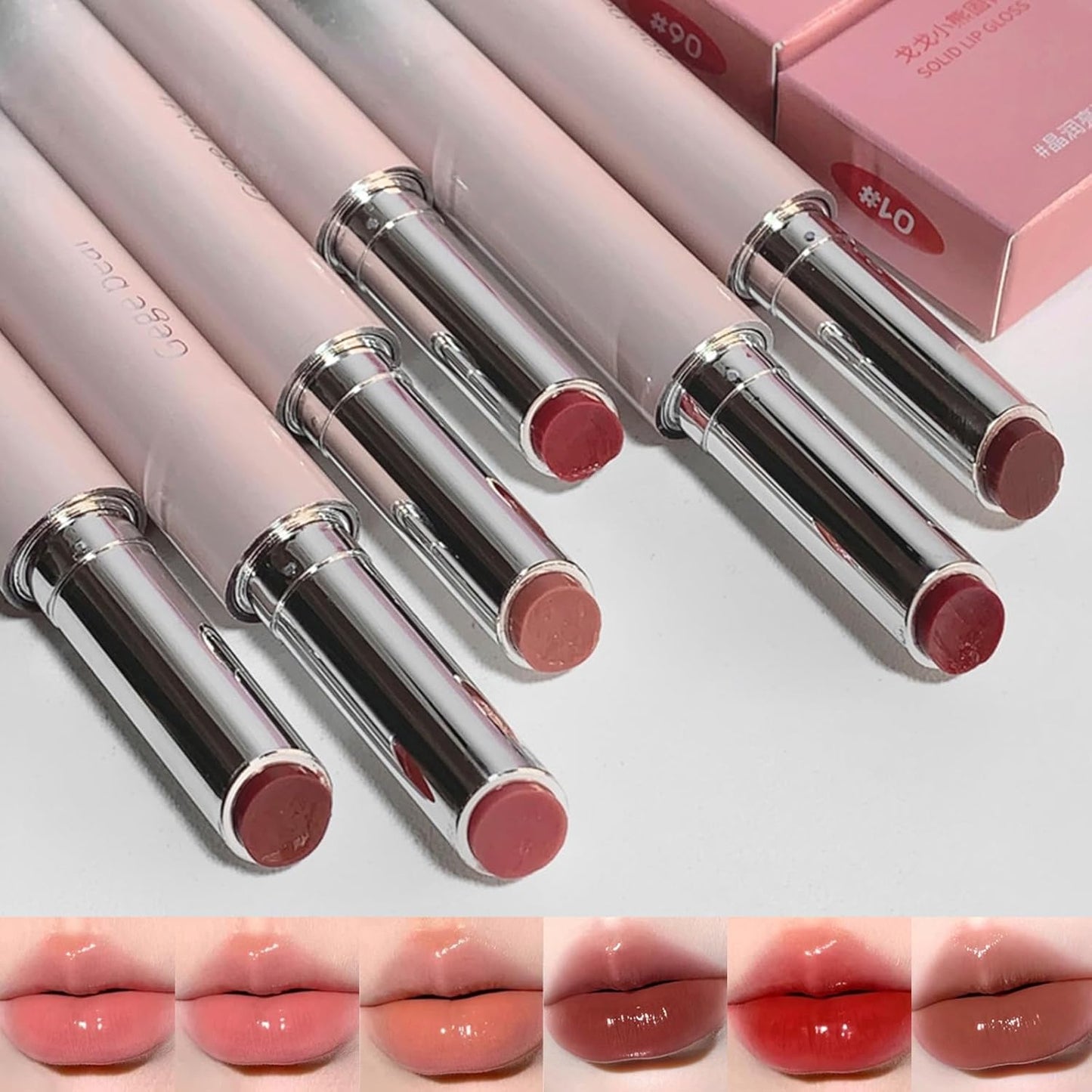 Jelly Glossy Lipstick Set - 6 Hydrating Shades from Nude to Red | Long-Lasting Moisturizing Lip Balm