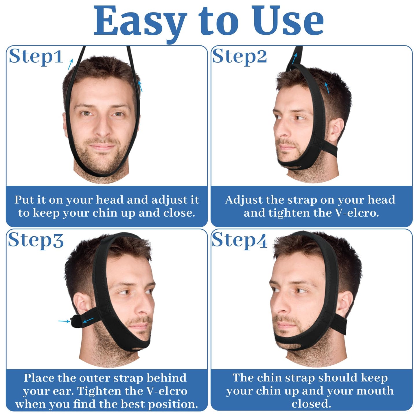 Snoring Chin Strap for Users, 2 Pack Adjustable Jaw Support Chin Strap to Keep Mouth Closed, Soft Snoring for Men Women, Lightweight Reusable, Snoring Dry Mouth, Comfort Fit Nighttime Sleeping Aid